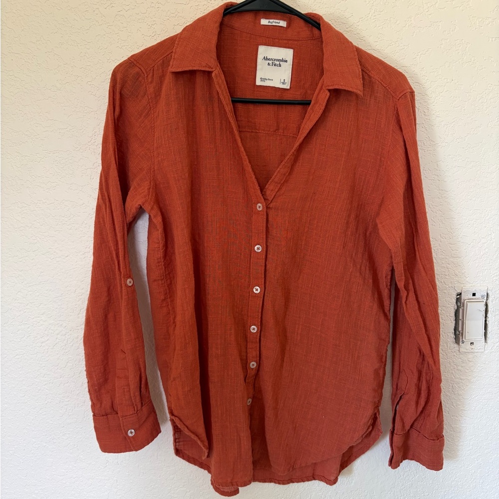 Abercrombie & Fitch women’s Long-Sleeve 100% cotton  Button Shirt - Rust Orange